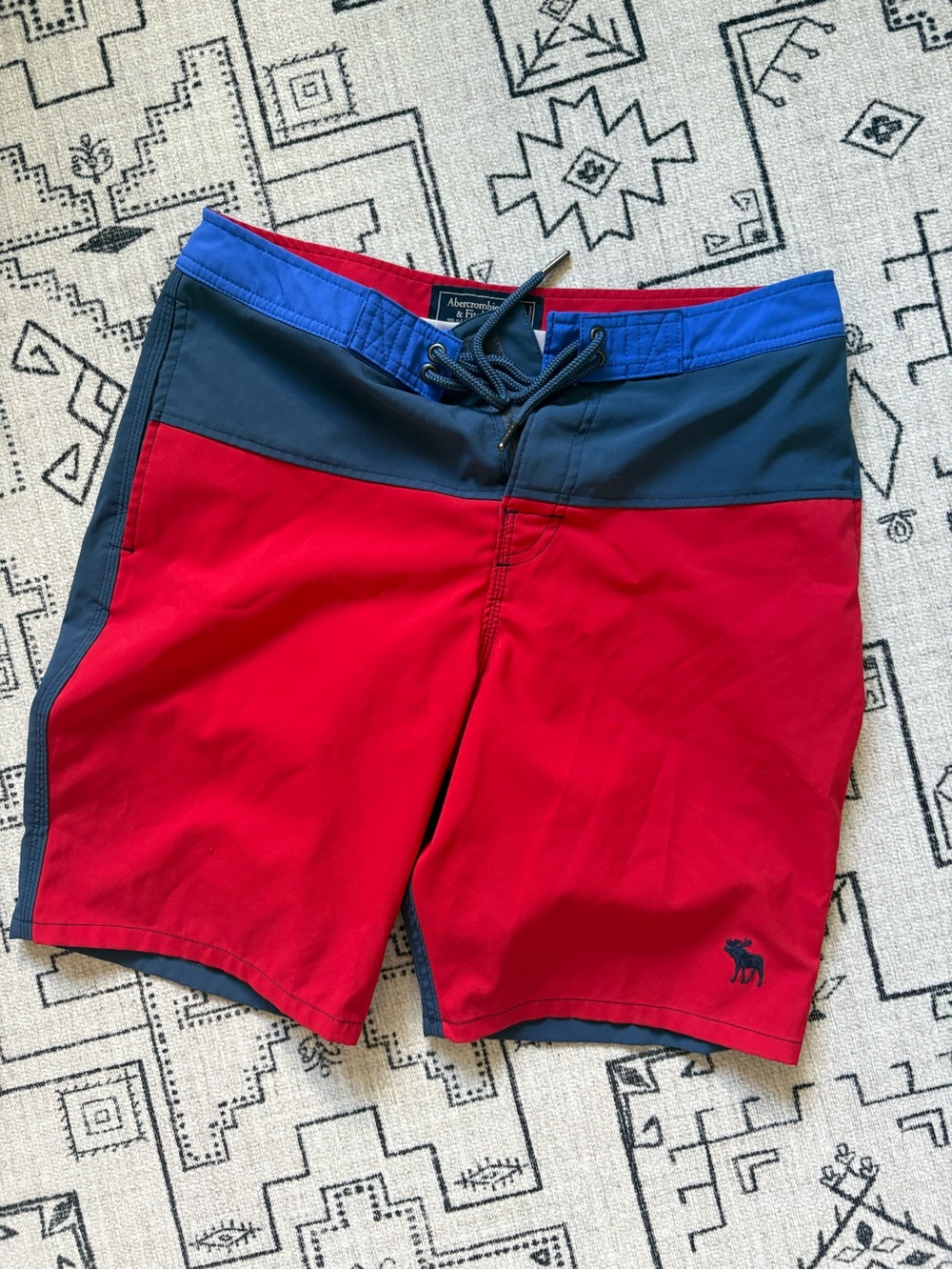 Abercrombie & Fitch Red and Navy Colorblock Swim Shorts
